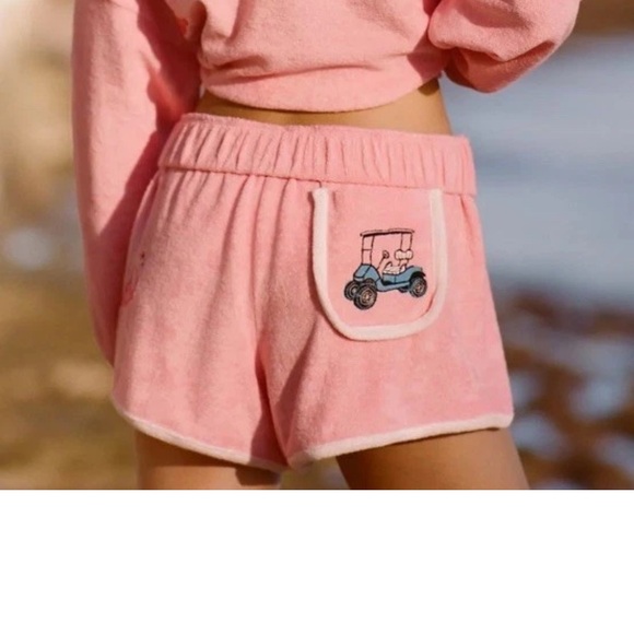 Celandine Anthropologie Pink Terry Shorts Small New NWT Beach Pool Embroidered